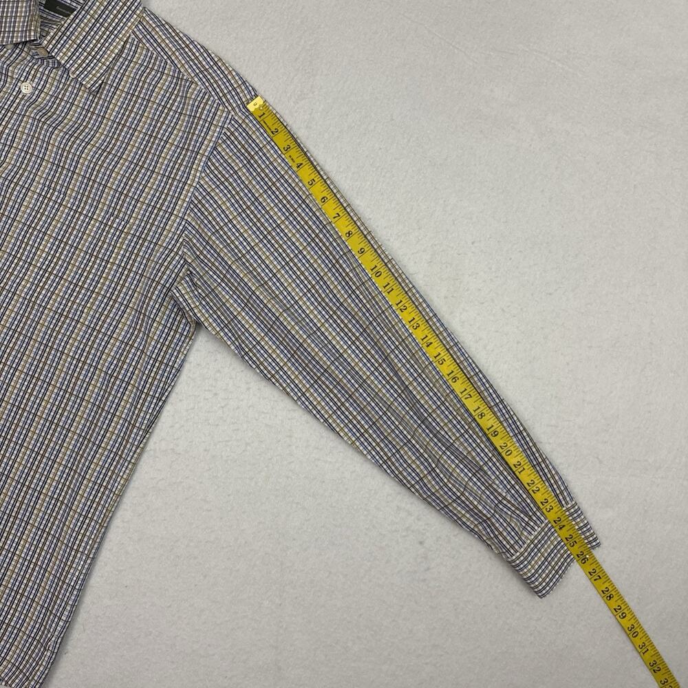 Ermenegildo Zegna Dress Shirt Mens XL Blue Brown Plaid Button Front Cotton - Picture 8 of 11